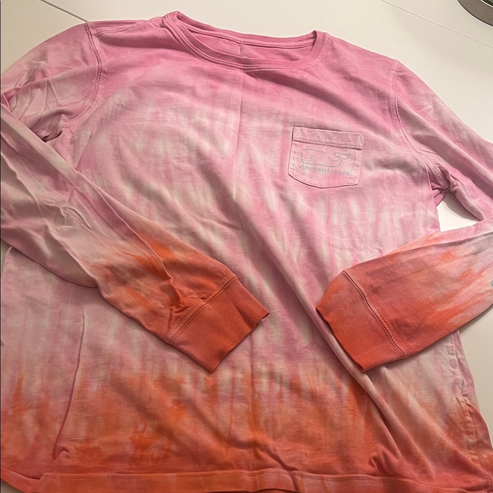 Vineyard Vines Pink Orange Tie Die Long Sleeve
